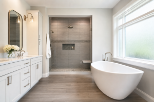 Professional bathroom remodel with custom tile shower in a West Chester PA home by Harlan Contracting