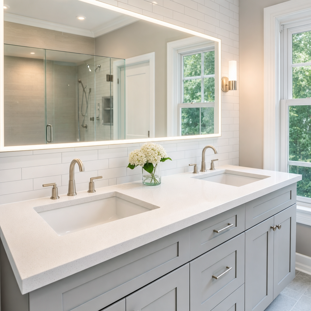 Modern bathroom vanity and fixtures installed by bathroom remodeling contractor in West Chester PA