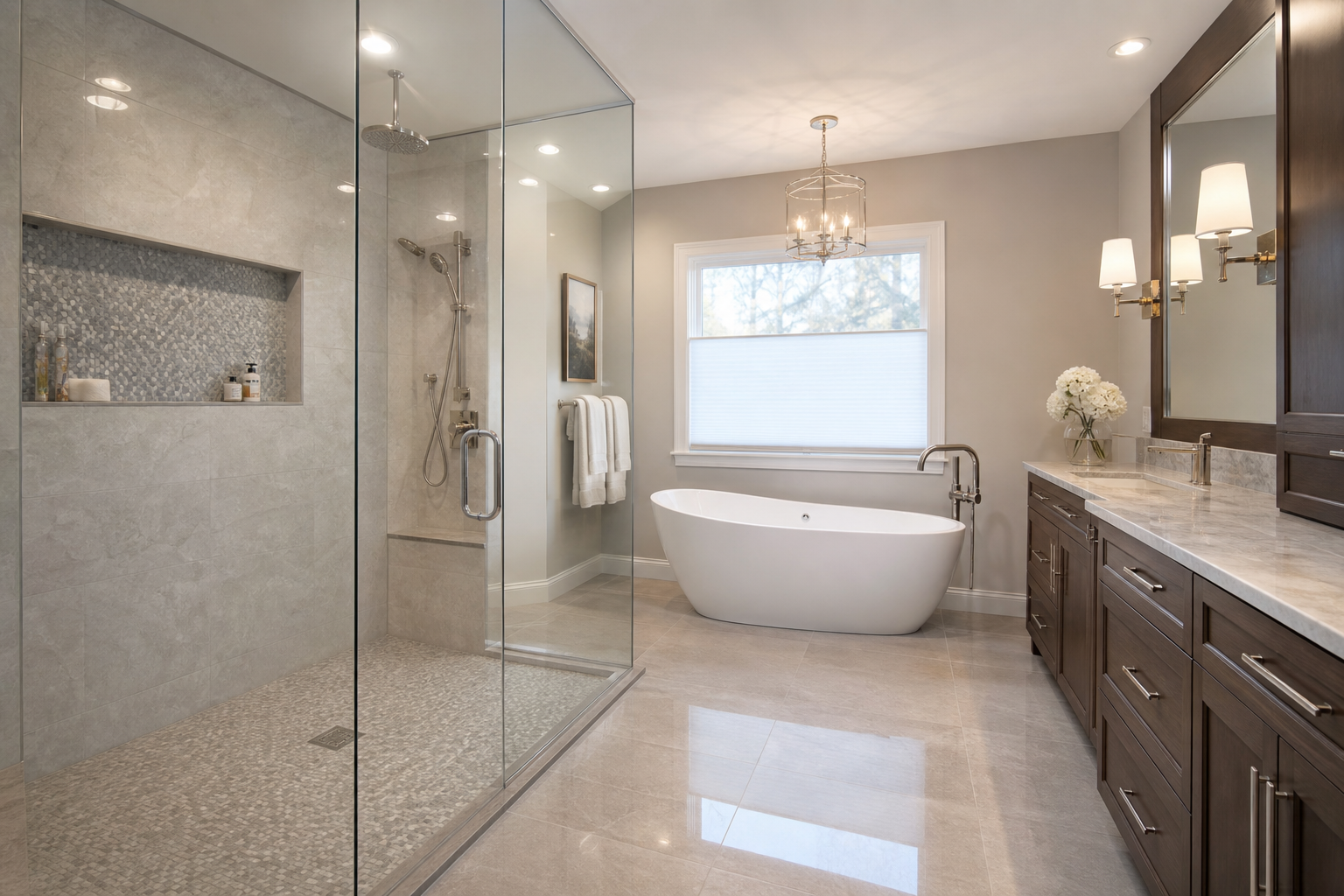 Luxury spa primary bathroom in master suite addition, Chester County PA