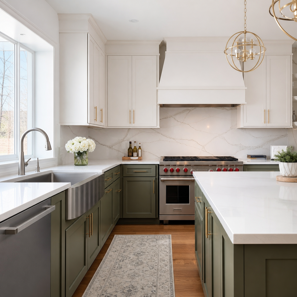 Modern kitchen remodel in Chester County PA with quartz island and custom cabinetry by Harlan Contracting