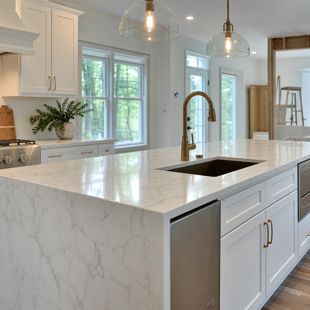 Kitchen island with quartz countertop — Exton PA kitchen remodel by Harlan Contracting