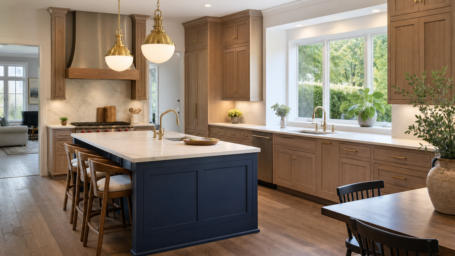 kitchen remodeling Paoli PA with custom cabinetry, large island, and bright natural light